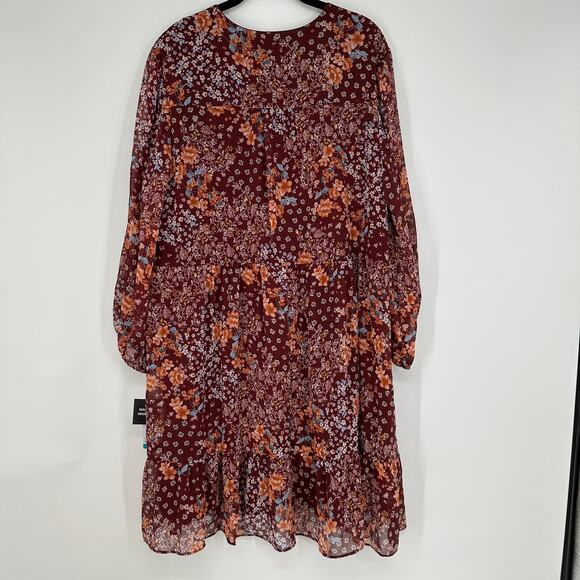 Sandra Darren Wine Floral Long Sleeve Surplice Bust New Dress Womens Plus Sz 16 - Picture 4 of 11